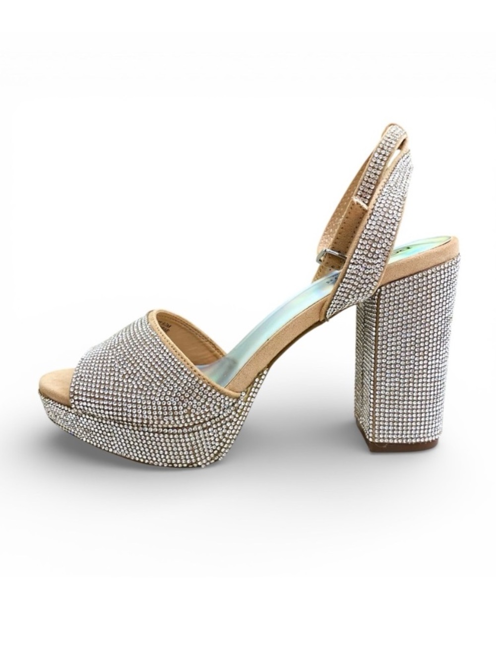 DOMINIQUE NICOLE PLATFORM CHUNKY HEEL RHINESTONE OPEN TOE HEELS Sz 6.5